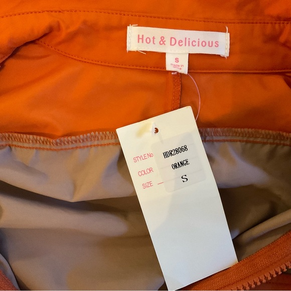 Hot & Delicious Utility Jumpsuit S Orange Taupe Zip Front Belted Cargo - Picture 14 of 16